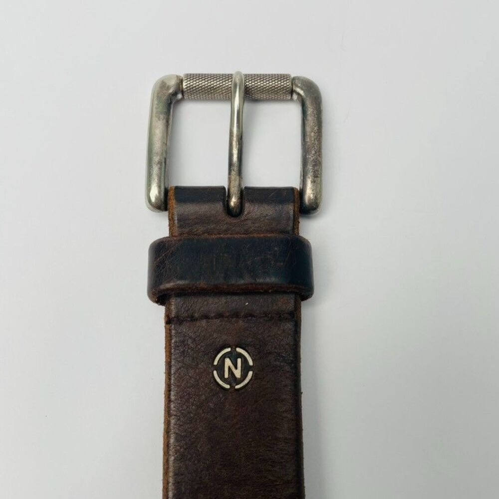 Nautica Jeans Co Mens Size 36 Dark Brown Italian Full Grain Leather Belt Roller